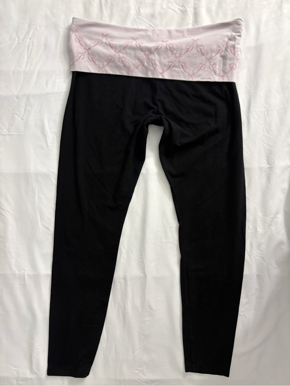 Victoria’s Secret Bow Detail Pink Black Fold-over Leggings - Picture 4 of 4